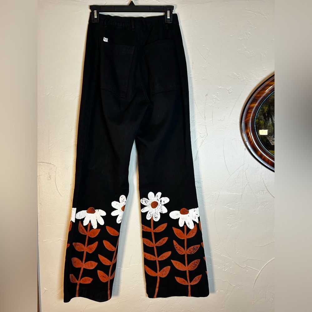 Big Bud Press Western Pants - Paintstamp Lazy Daisy Black & Cream - Size XS - Picture 6 of 13